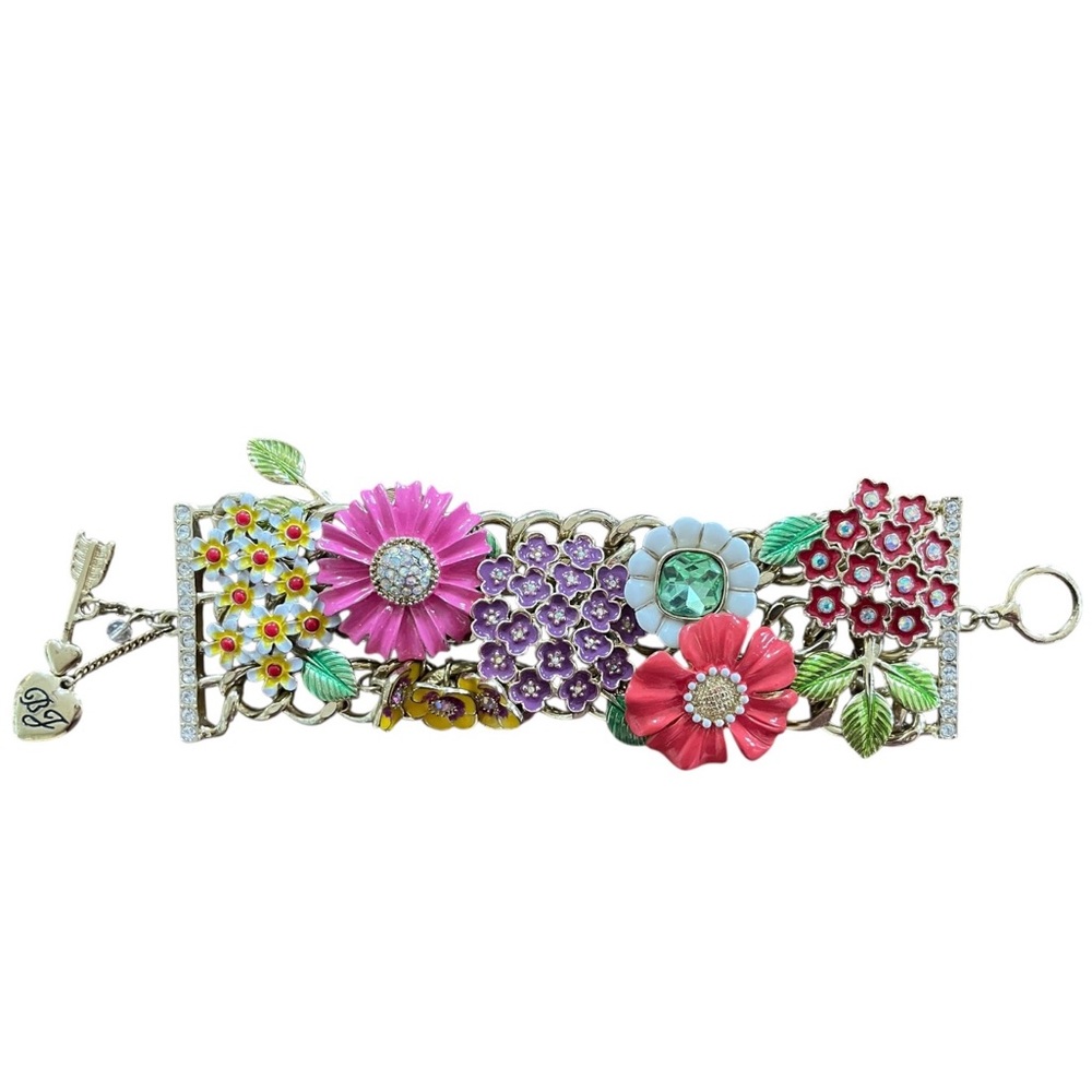 BETSEY JOHNSON Rare Floral Bouquet Gold-Tone Bracelet